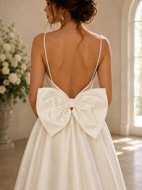 Detachable Ivory Satin Bridal Bow - Wedding Dress Accessory